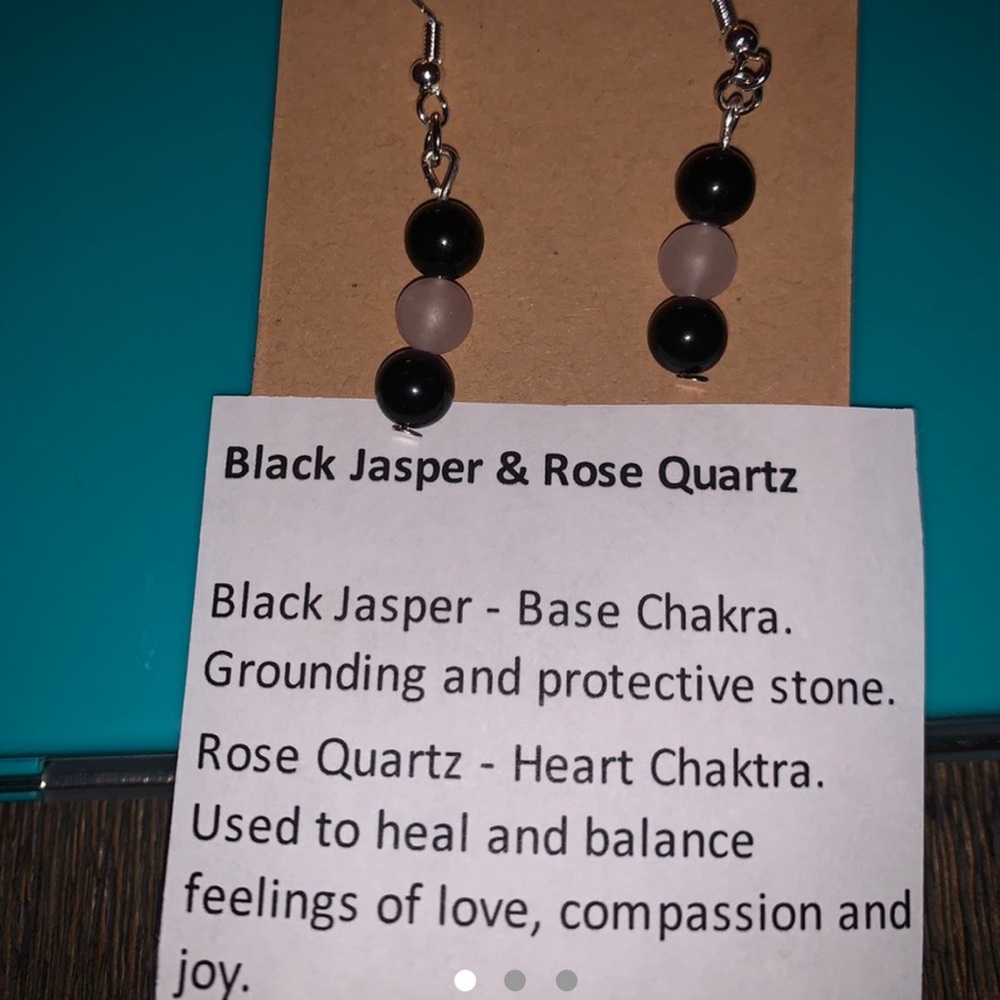 Black jasper and rose quartz chakra earrings